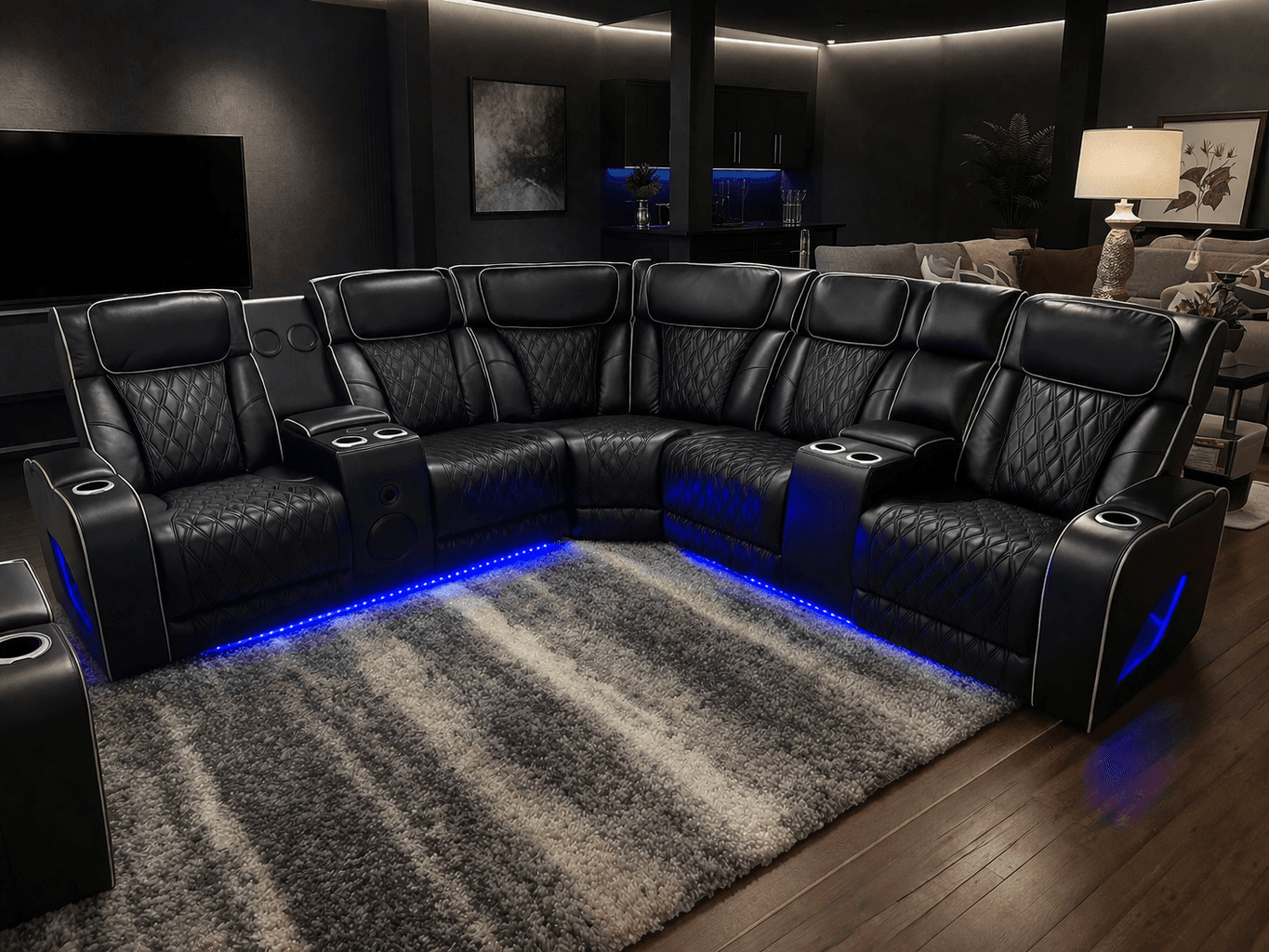 Black LED Home Theater Sectional