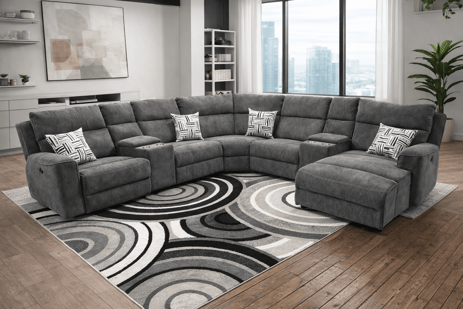 Large Grey Reclining Sectional
