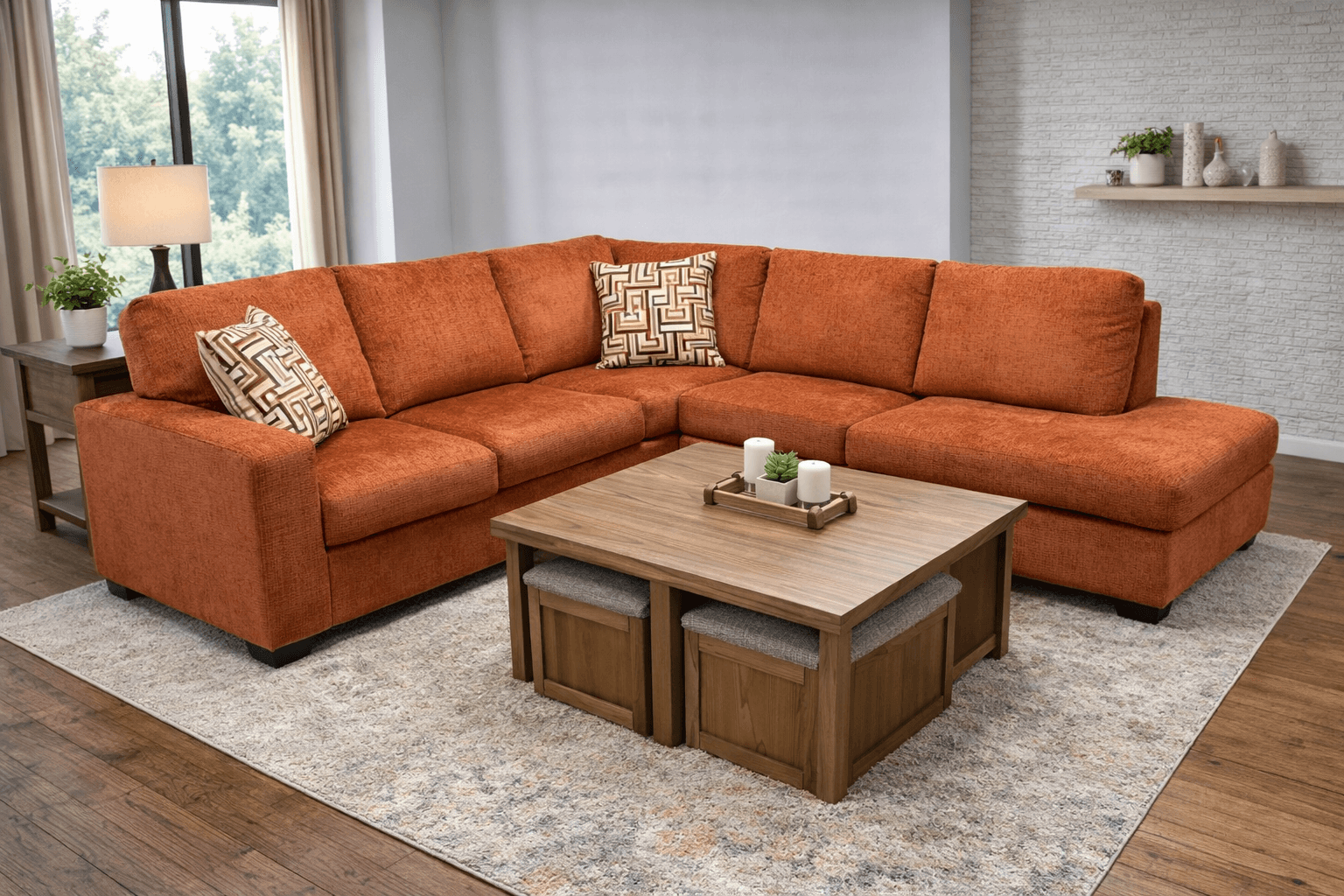 Orange Sectional with Chaise