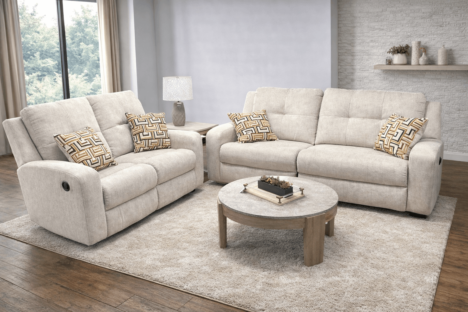 Beige Fabric Reclining Set