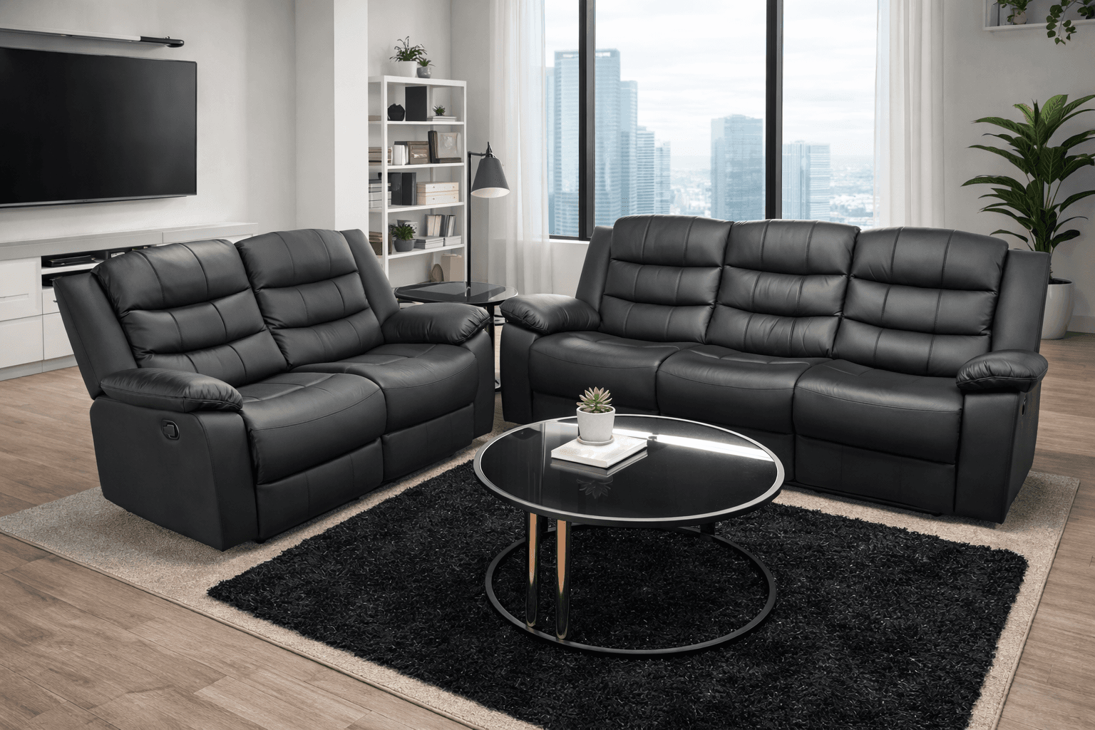 Black Leather Reclining Set