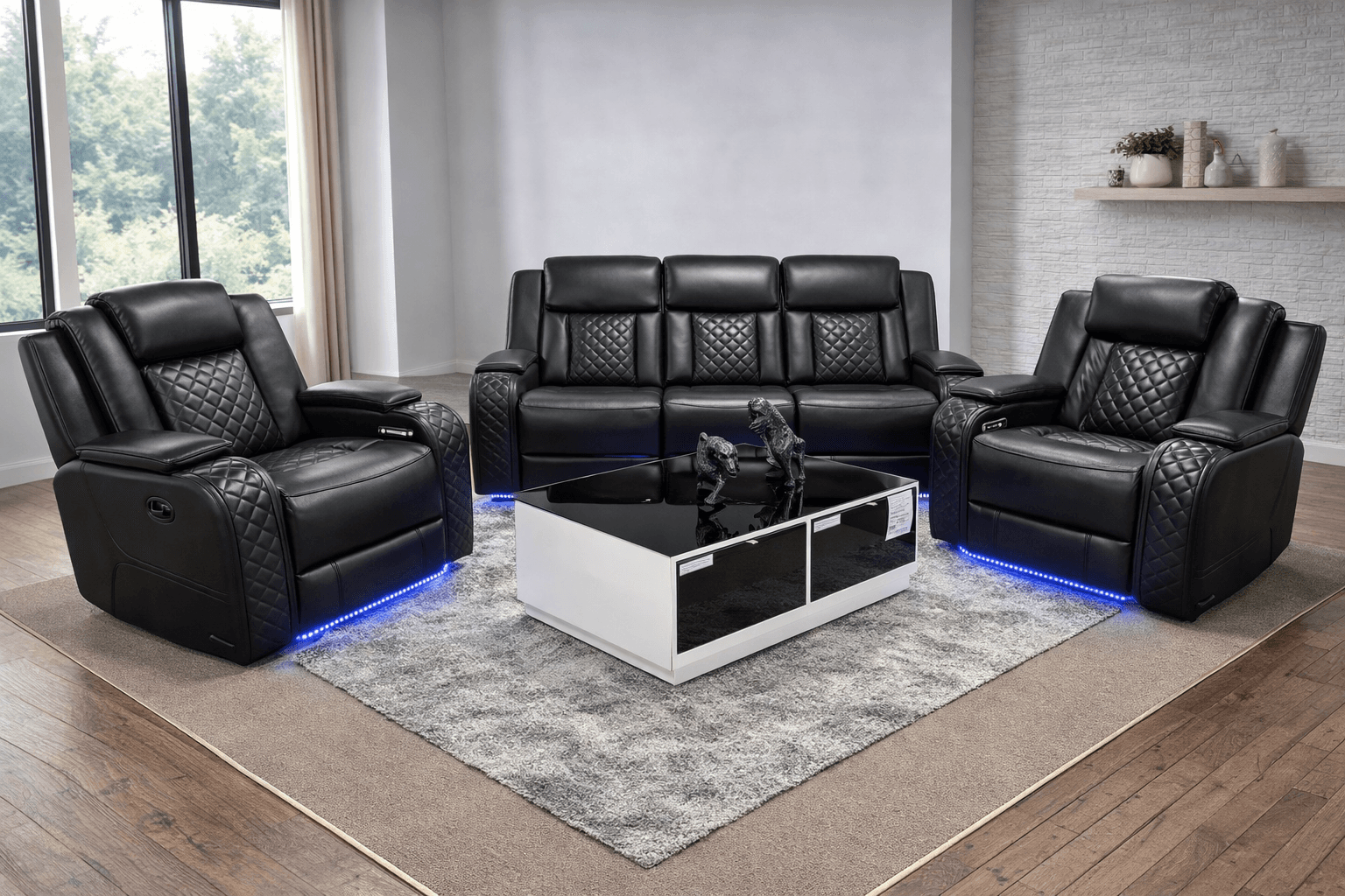 Black LED 3-Piece Reclining Set