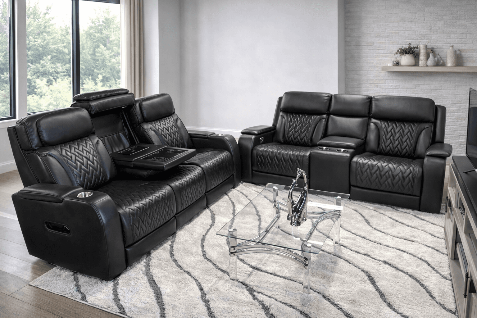 Black Tufted Leather Reclining Set