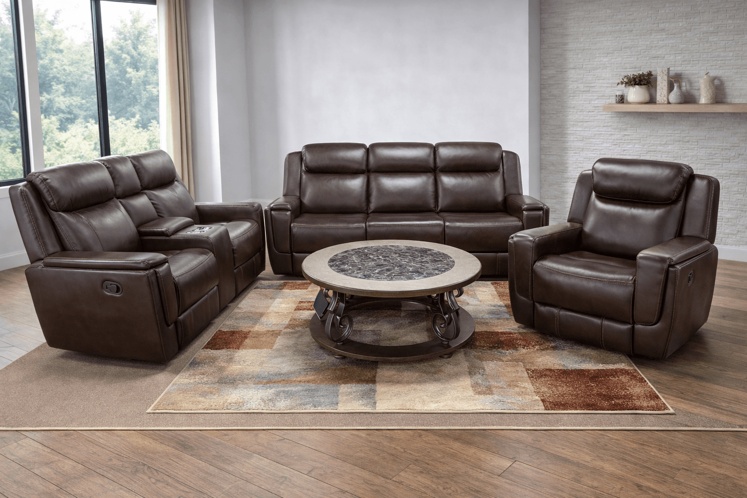 Brown Leather 3-Piece Reclining