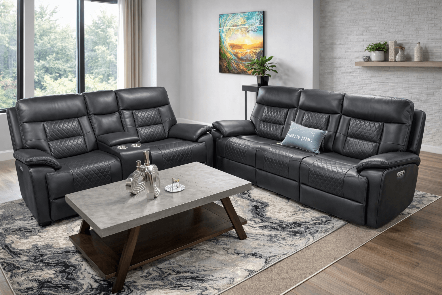 Charcoal Leather Reclining Set