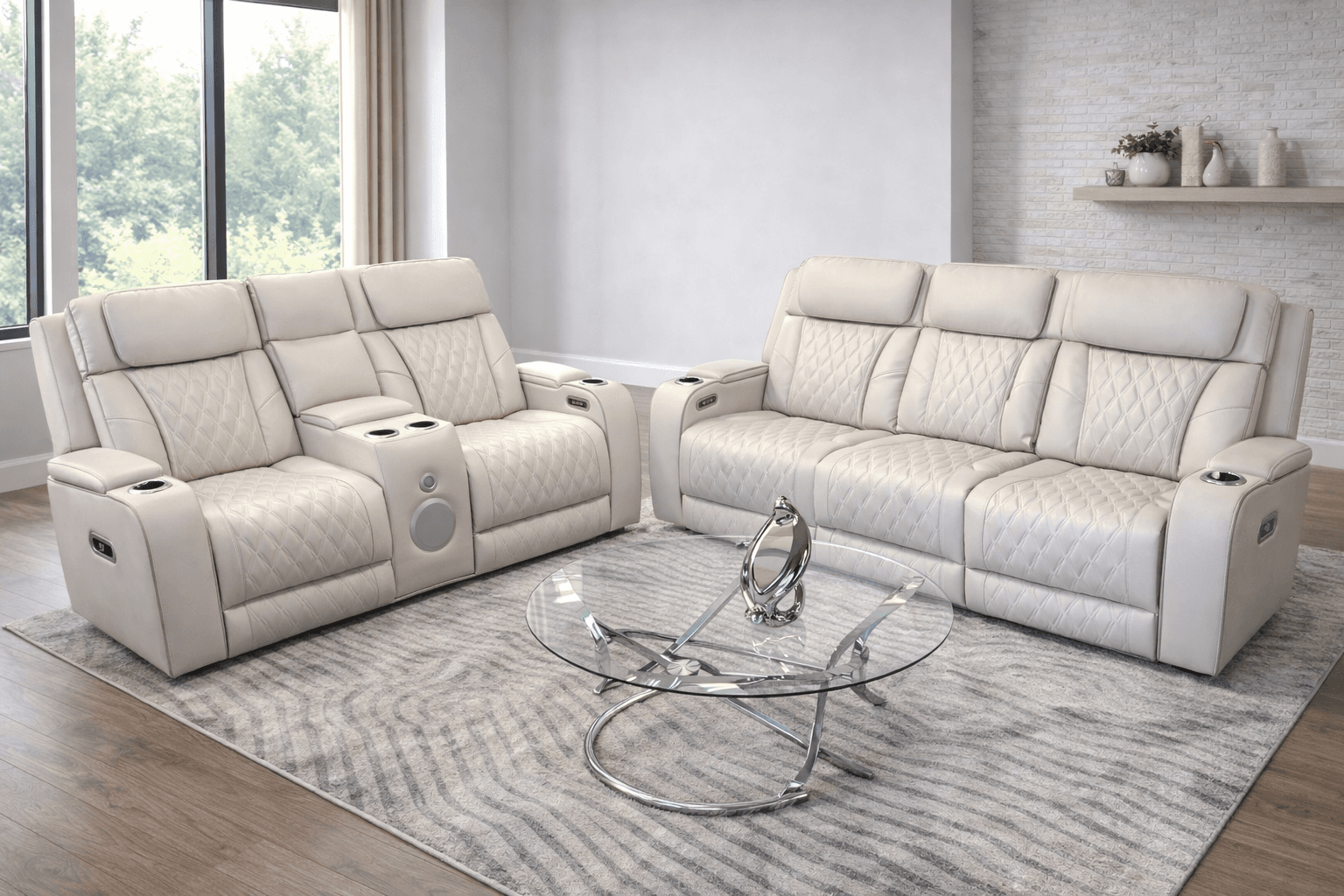 Cream Tufted Reclining Sofa Set