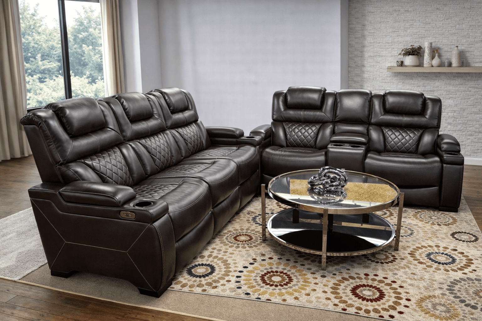Dark Brown Leather 3-Piece Set