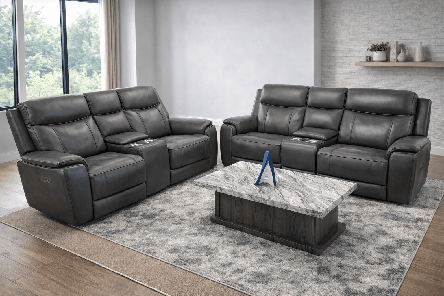 Grey Leather Reclining Set
