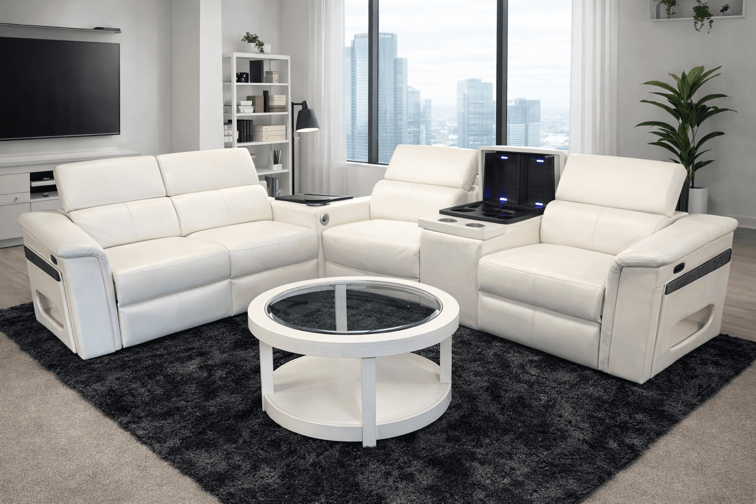 White Power Reclining Sofa Set